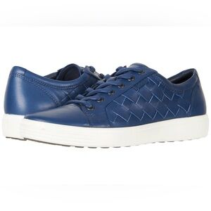Men’s Ecco Navy Woven Leather Lace-Up Sneaker Size 44